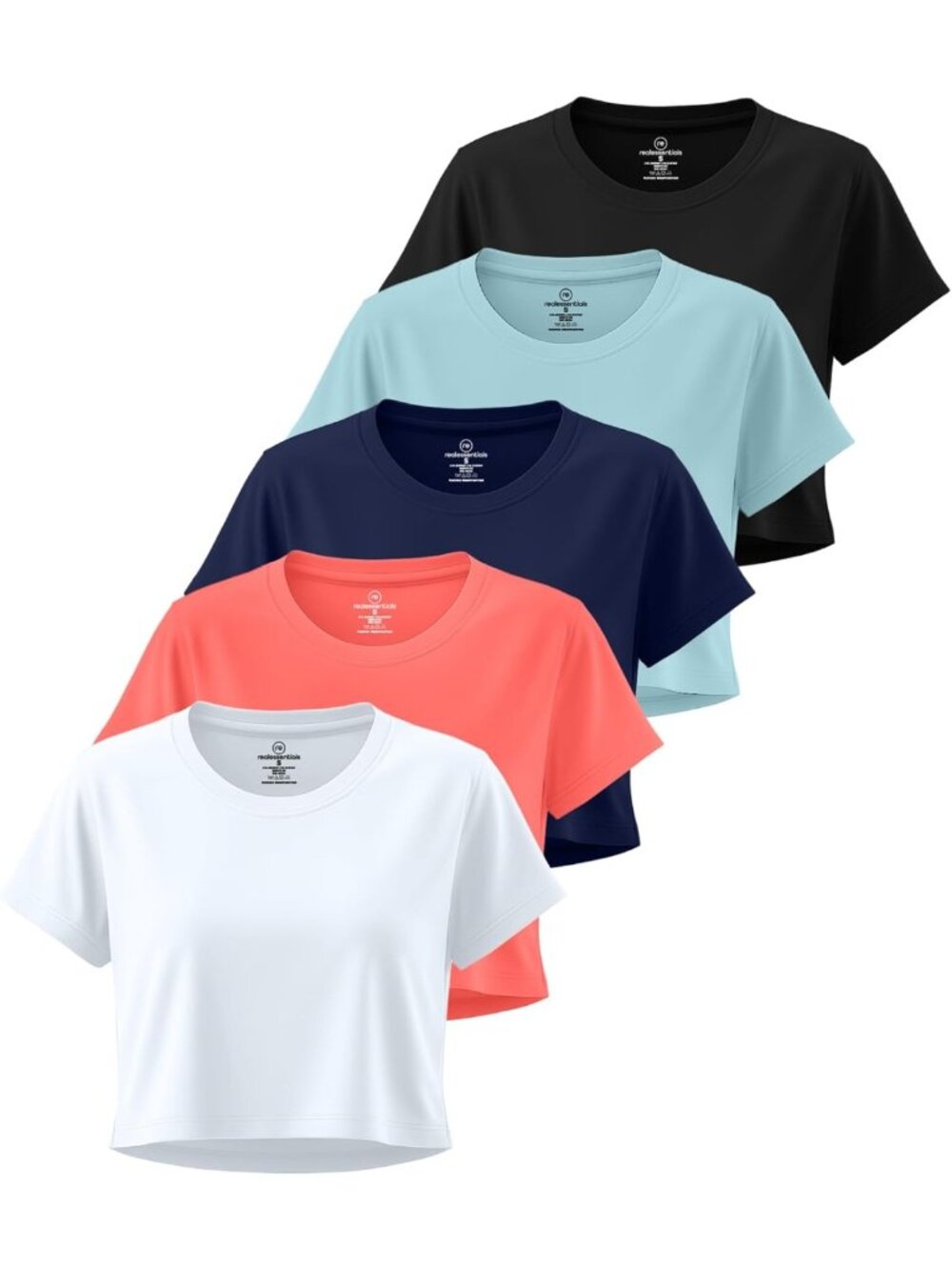 5 Pack Women's Athletic Crop Tops - Short Sleeve Dry Fit Workout T-Shirts